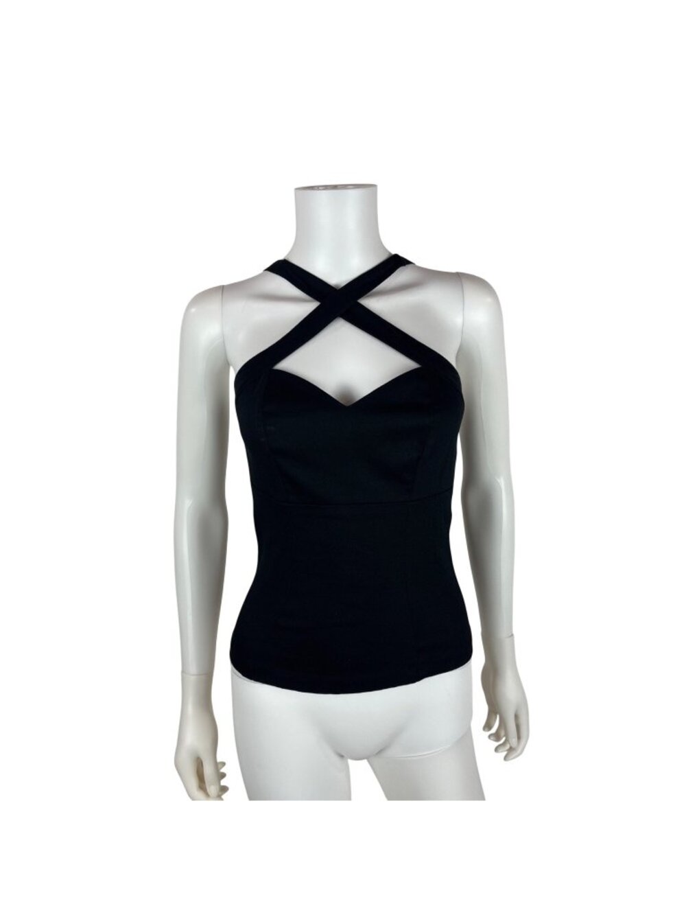 Deadly Dames by Micheline Pitt Tank Top Womens XS Black Criss Cross Pin Up Sleev